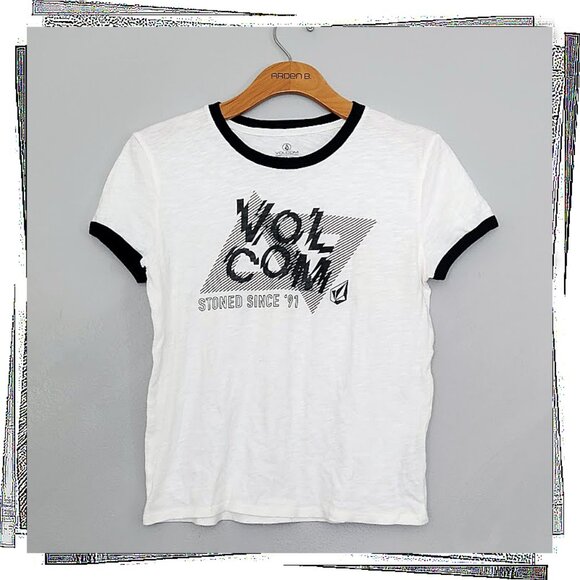 NWOT: White + Black Piping Volcom Logo Tee (S) by Volcom - Picture 2 of 4